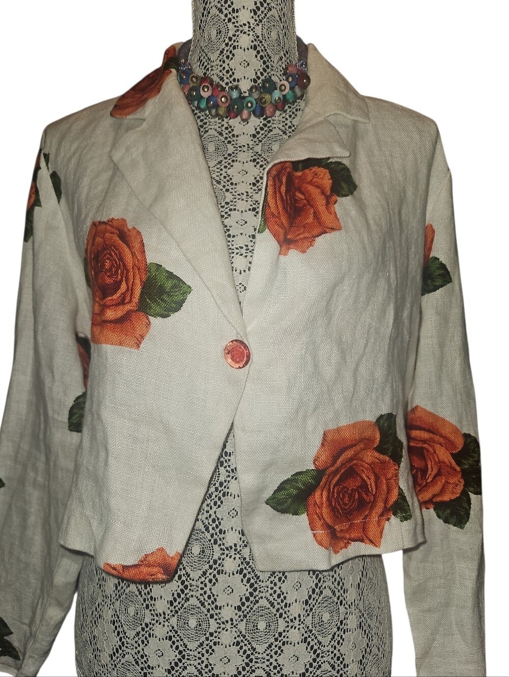 Floral Linen Cropped Jacket